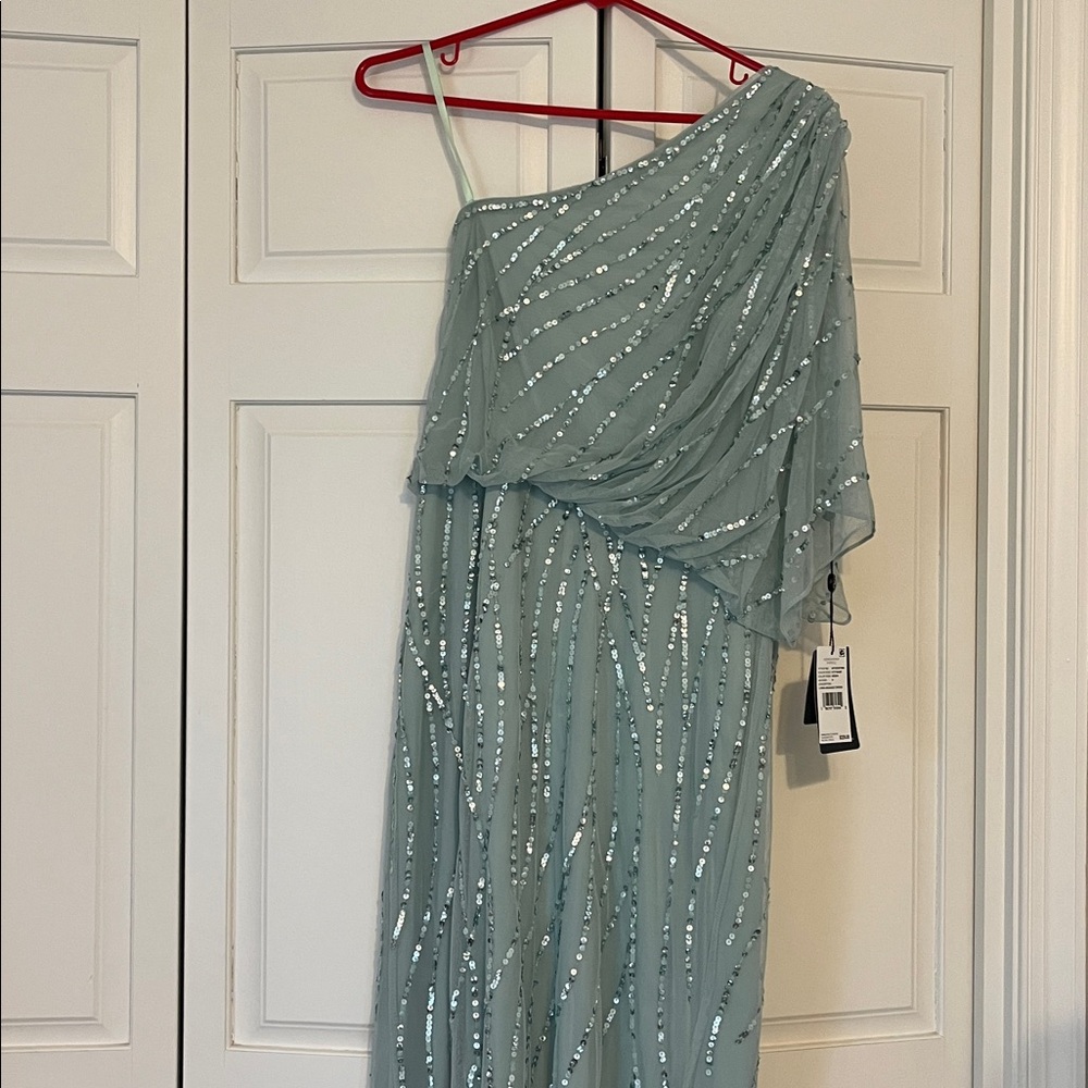 NWT Adrianna Papell Women's Long Beaded Sequin Formal Green Dress size 8 - Picture 3 of 12